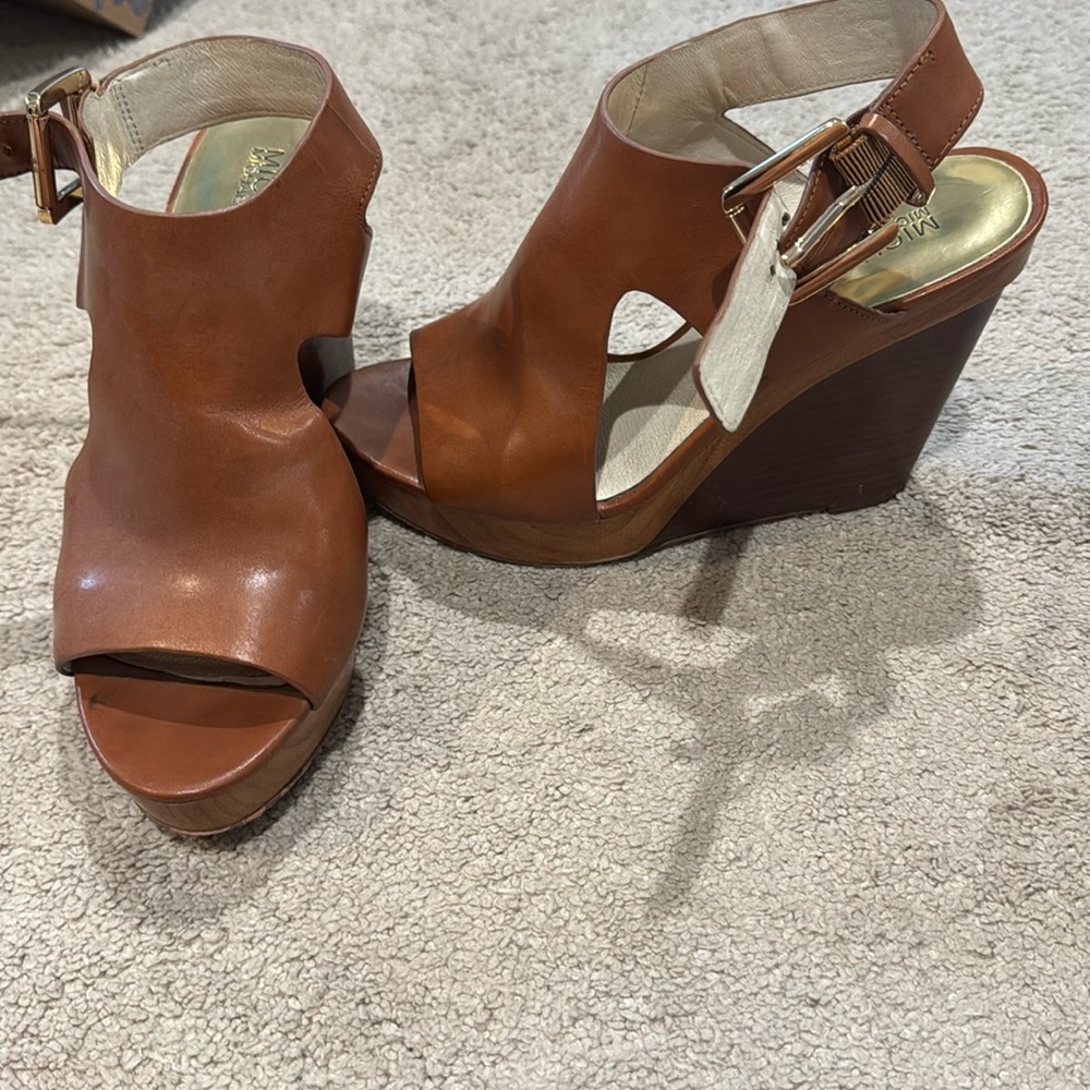 Michael Kors Tan Leather Wedge Heels